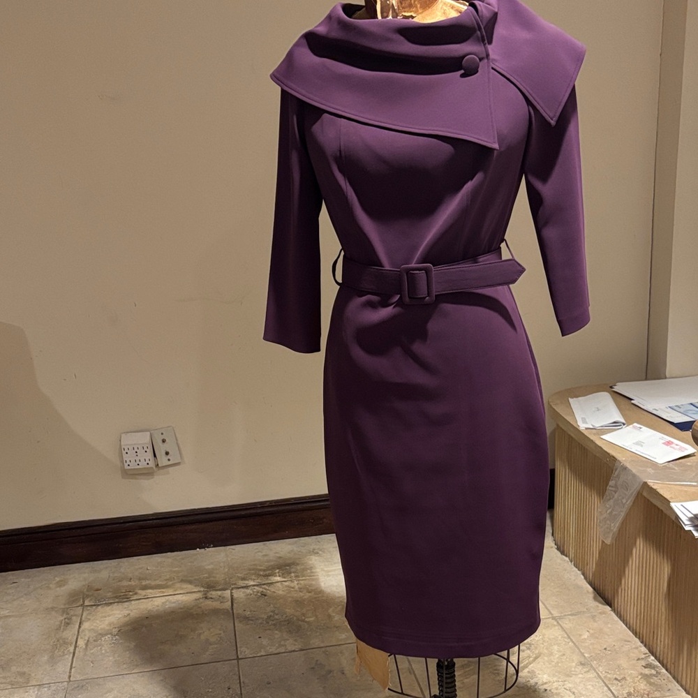 Badgley Mischka Deep Purple Long Sleeve Dress